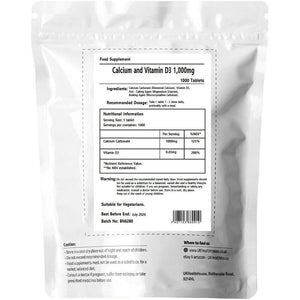 Ukhealthhouse Calcium Tablets 1000Mg (125 I.U) with Vitamin D3 - Strong Bones & Teeth UK Health House Supplements (90)