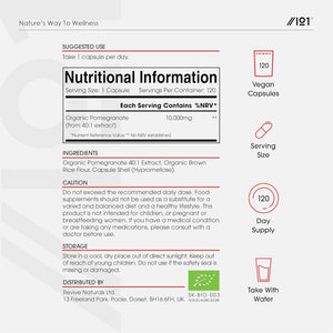 Organic Pomegranate Extract 10,000Mg – 120 Vegan Capsules – High Strength 40:1 Punica Granatum Extract - Resealable and Recyclable Pouch by Alpha01