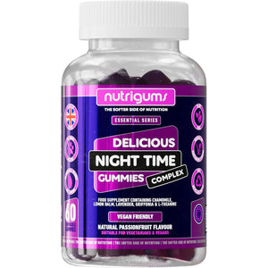 Night Time Complex Gummy | Chamomile, Lemon Balm, Lavender, Griffonia & L-Theanine | Passionfruit Flavour | 60 Vegan Gummies | Sleep & Bed Relaxation Support by NUTRIGUMS®