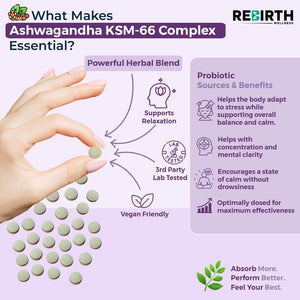 Ashwagandha High Strength KSM 66 Complex - 2000Mg Enhanced with Rhodiola Rosea, L Theanine & Lemon Balm for Sleep Aid & Calm - 120 Ashwagandha KSM 66 Tablets - Vegan Supplement, Made in UK