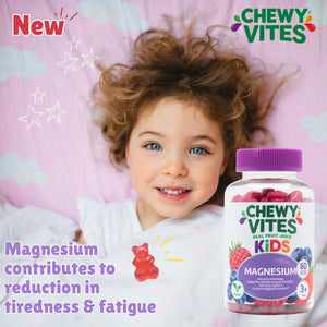 Chewy Vites Kids Magnesium, 2 Months Supply, 60 Kids Vitamins Gummies, 500Mg Magnesium Citrate Providing 56Mg per Gummy, Real Fruit Juice, Age 3 +, Berries Flavour