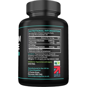 Magnesium Glycinate Supplements 1500Mg & Vitamin B6-120 High Strength Capsules - 1500Mg of Magnesium Providing 315Mg Elemental Magnesium (Bisglycinate) - Pure Active Ingredient