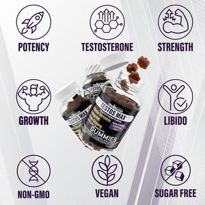 Wellboost Testos MAX Strength Gummies - 6000Mg 7-In-1 Tribulus, Fenugreek, Ginseng, L-Arginine, Zinc, Vitamin D3 & B6