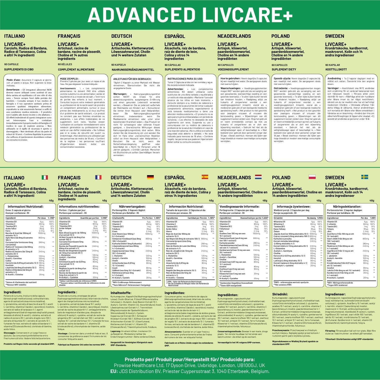 Advanced Livcare+ with Choline, Artichoke, Burdock Root, Dandelion Root 60 Capsules
