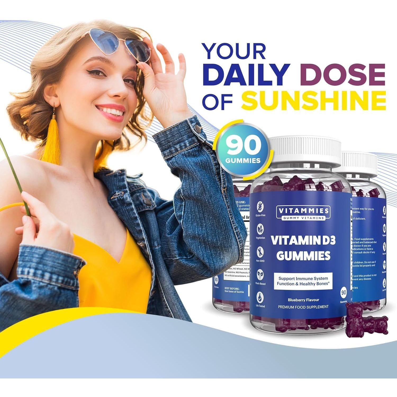 Vitammies Vegan Vitamin D3 Gummies 2000 IU  3 Month Supply  - Berry Flavour