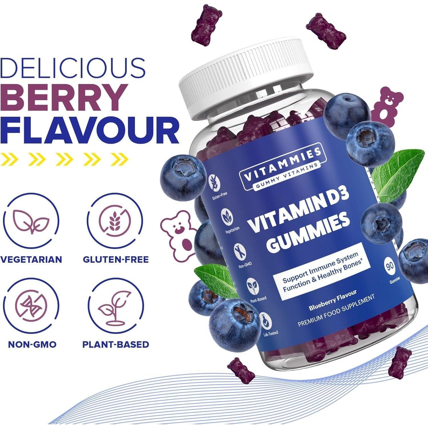 Vitammies Vegan Vitamin D3 Gummies 2000 IU  3 Month Supply  - Berry Flavour