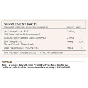 High Potency Lions Mane Supplement 12,000Mg with Zinc for Normal Cognitive Function & Cell Protection - Maximum Strength Organic Lions Mane - 30% Polysaccharides - UK Made 60 Capsules (30 Servings)