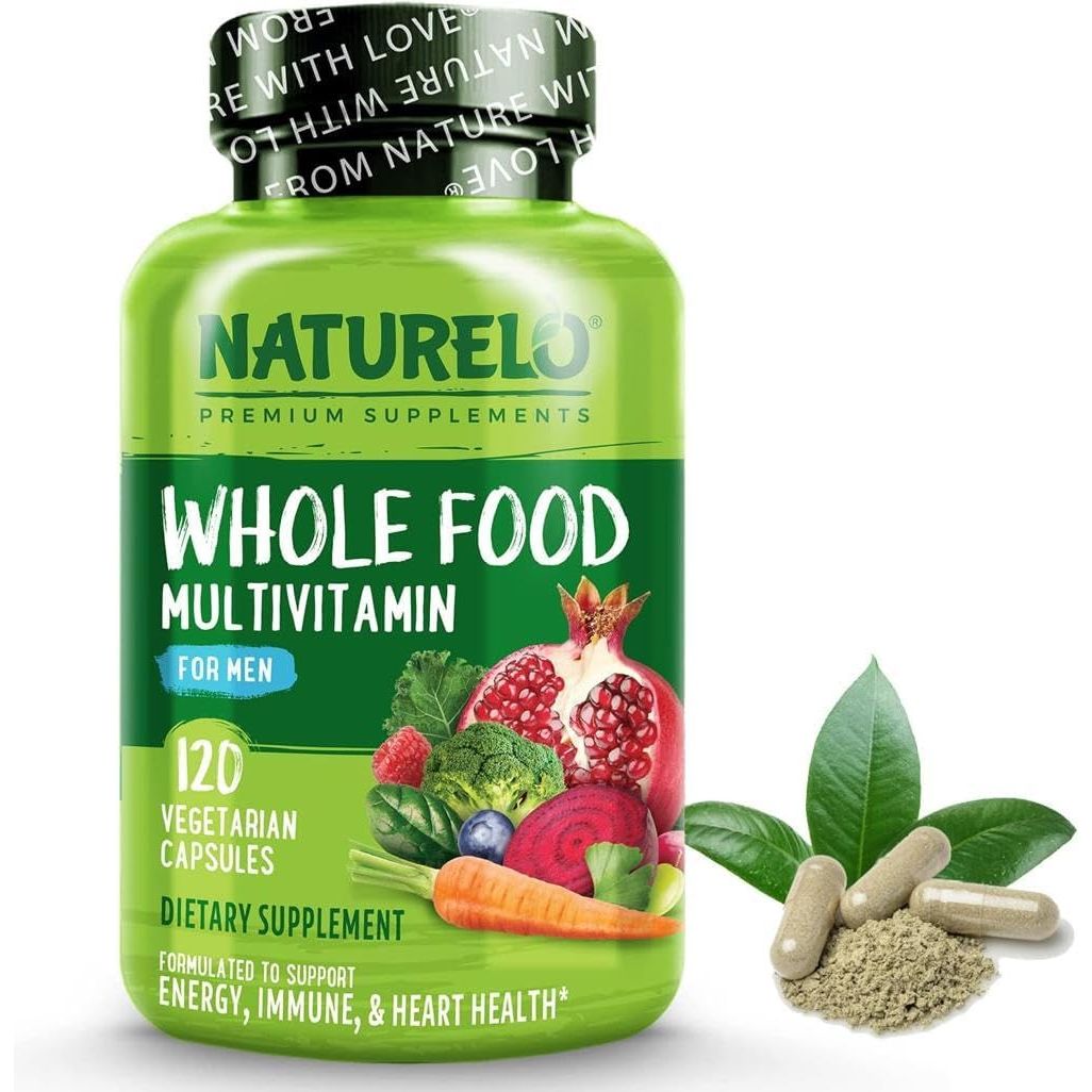 NATURELO Whole Food Multivitamin for Men - with Natural Vitamins, Minerals, Botanical Blends - Complete All-In-One Formula for Energy, Brain, Heart, Eye Health - 120 Vegan Capsules | 1 Month Supply