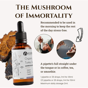 Ecodrop Organic Turkey Tail Mushroom I 50Ml I Double Extract Liquid Tincture Turkey Tail Supplement I Heavy Metal-Free, Nordic Sourced, & Fully Traceable I Manufactured in Finland