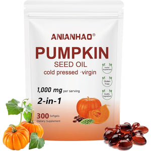 300 Softgel Pumpkin Seed Oil Capsules - Pumpkinseed Herbal Supplement - 2 in 1 Pumpkin Seed Extract | for Hair Growth, Cold Pressed, Supports Hair, Heart, Skin Supplement | Non-Gmo | Gluten Free