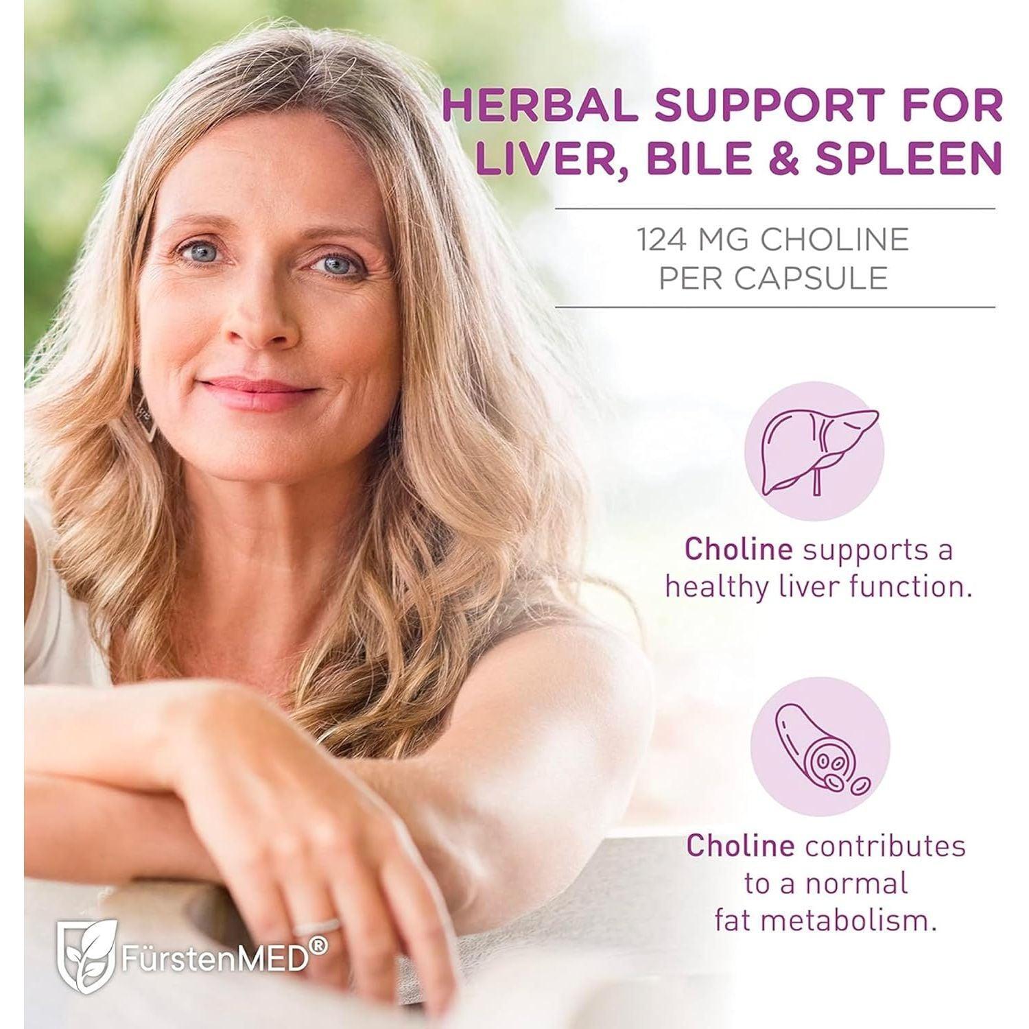 Fürstenmed - Milk Thistle with Artichoke Extract, Dandelion Root & Choline - Vegan Liver Support - 120  Capsules