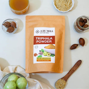 Arumba Ayurveda Triphala Powder 100 Grams for Constipation Relief, Haritaki, Bibhitaki, Amla, Cleanse Vitamin C, Digestion