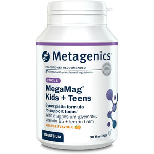 Metagenics Megamag Kids + Teens - Magnesium & Lemon Balm Powder with B Vitamins for Focus at School - Orange, 30 Servings