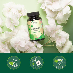 Vegavero Organic Hawthorn Berry Capsules | 2800 Mg (4:1 Extract) | NO Additives | Lab-Tested | Natural Antioxidants Supplement | Vegan