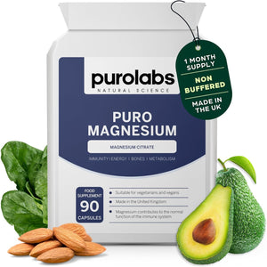 Purolabs Magnesium Citrate - High Strength Non-Buffered Magnesium - Superior Absorption for Sleep, Energy & Muscle Function - Vegan - Clean Formula - 90 Capsules