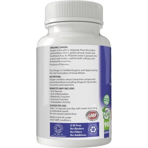 Simply Pure Organic Ginger for Digestive Health & Inflammation | 500 Mg X 90 Capsules | 100% Pure Soil Association Certified | Gluten Free | GM Free | Vegan