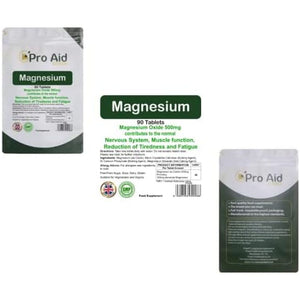 Magnesium 500Mg Tablets 90 Pack by Proaid | Vegan & Vegetarian | 3 Months Supply | Made in UK | Easy to Swallow 11Mm Tablets