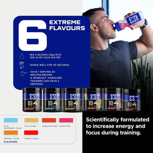 USN B4 Bomb Pre Workout Powder - 300G (20 Servings) Energy Drink Powder for Explosive Energy & Performance, 200Mg Caffeine, 6000Mg Citrulline, Creatine & 2000Mg Beta Alanine - Blue Raspberry Flavour