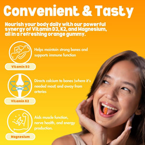 OG Vitamin D3 + K2, Magnesium Glycinate & Omega-3 Gummies | Vegan, Halal, Gluten-Free | Supports Strong Bones, Heart Health, Immune System, Joints & Better Sleep | Orange Flavor, 60 Gummies