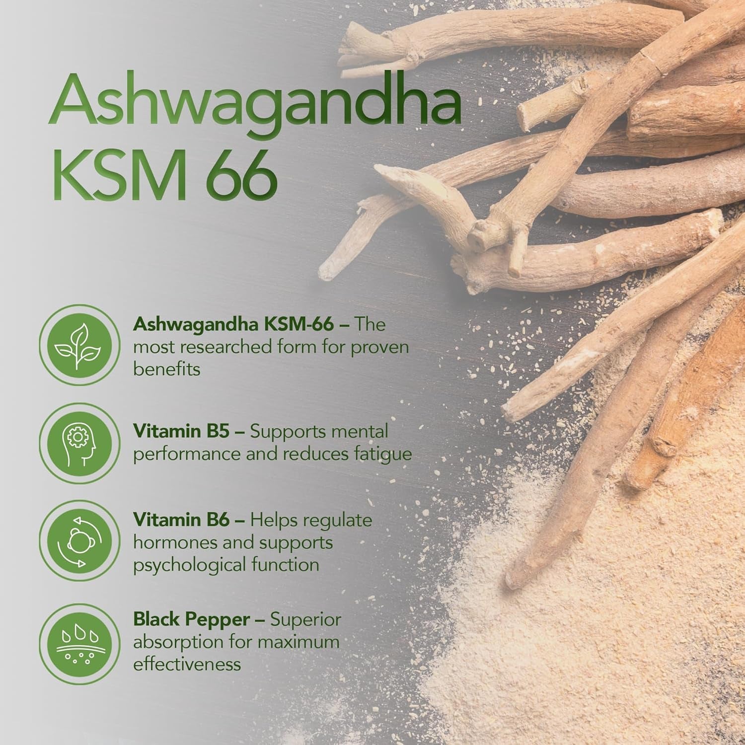 Zipvit Ashwagandha KSM 66 2000 Mg with Vitamin B6, B5 & Black Pepper, High Strength Ashwagandha Root Extract, 60 Vegan Capsules, 2 Months Supply