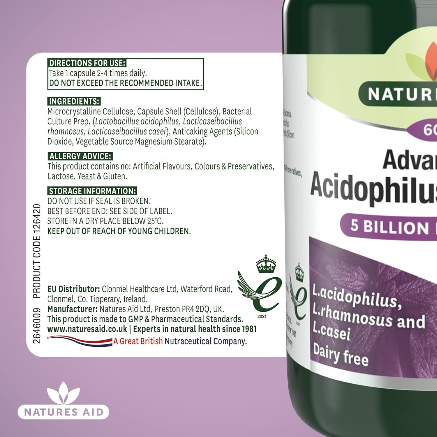 Natures Aid Acidophilus Complex 5 Billion CFU – High Strength Probiotic Supplement 5 Billion Live Bacteria – Supports Digestive Health & Gut Flora – Vegan, Gluten Free, Non-Gmo – 60 Capsules