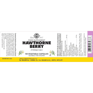 Solgar Hawthorne Berry Vegetable Capsules - Pack of 100 - Powdered Extract - Vegan, Vegetarian, Kosher