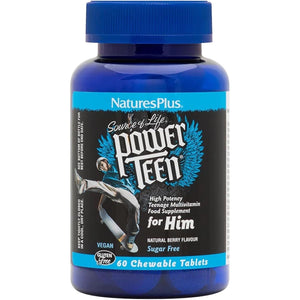 Naturesplus Power Teen for Him - Tasty Plant Based Chewable Multi Vitamins and Minerals for Teen Boys - Vegan, Gluten Free - 60 Wild Berry Flavour Tablets