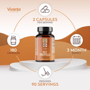 Bee Propolis - 2000Mg Propolis Equivalent per Serving - 3 Month Supply (180 Capsules / 90 Servings) - Natural Food Supplement - Bee Propolis Capsules