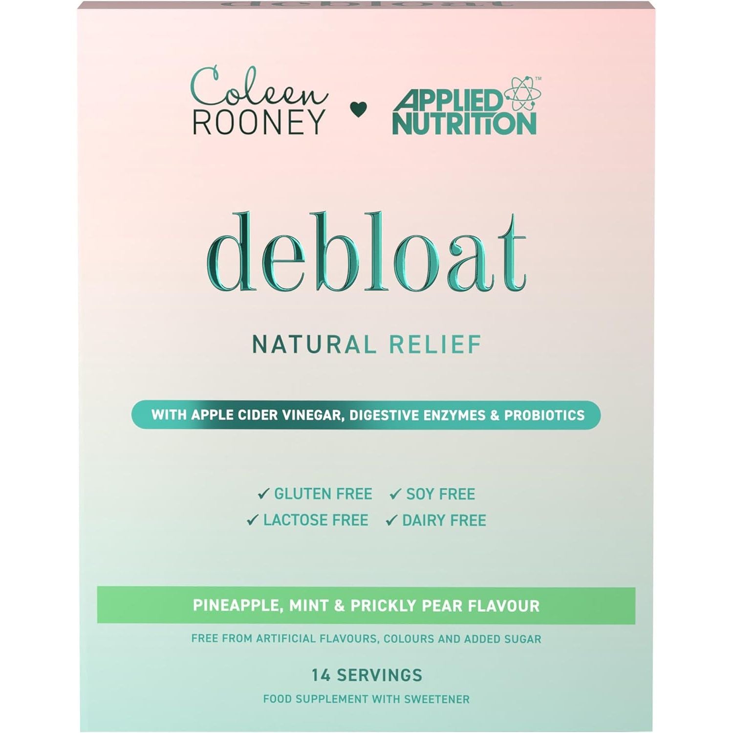 Applied Nutrition - Coleen Rooney - Debloat Powder - Apple Cider Vinegar & Enzymes, Best Digestive Health, Best Vegan Gut Support - Natural Bloating Relief (14 X 9.1G) (Pineapple, Mint & Prickly Pear)