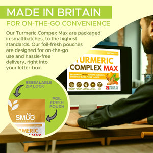 Turmeric Complex MAX 2000Mg with Ginger & Black Pepper - British Made by SMUG Supplements - 120 Vegan Tablets - 3-In-1 Blend - Suitable for Men and Women