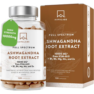 Ashwagandha KSM 66 -1000Mg (Highly Concentrated 10:1 Extract Ratio Equivalent to 10,000Mg per Serving)Of Which 5% Withanolides-With Vitamin B6, B1, Zinc, Magnesium & Manganese-120 Ashwagandha Capsules