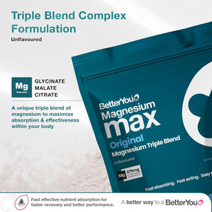 Betteryou Magnesium Glycinate, Citrate & Malate Supplement | 1942Mg Magnesium Max Powder - Unflavoured, 3-In-1 Powder 375Mg Elemental Absorbtion, Fast Absorbing, Fast Acting & Easy to Use