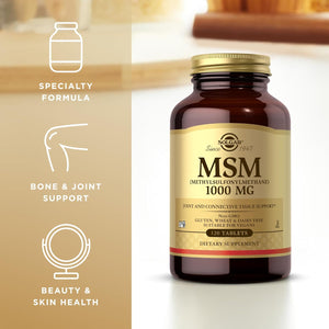 Solgar MSM 1000 Mg Tablets - Pack of 120 - for Improved Bone and Joint Health - Naturally Occurring Organic Sulphur Compound - Vegan and Gluten Free, Gold,1 G (Pack of 1)