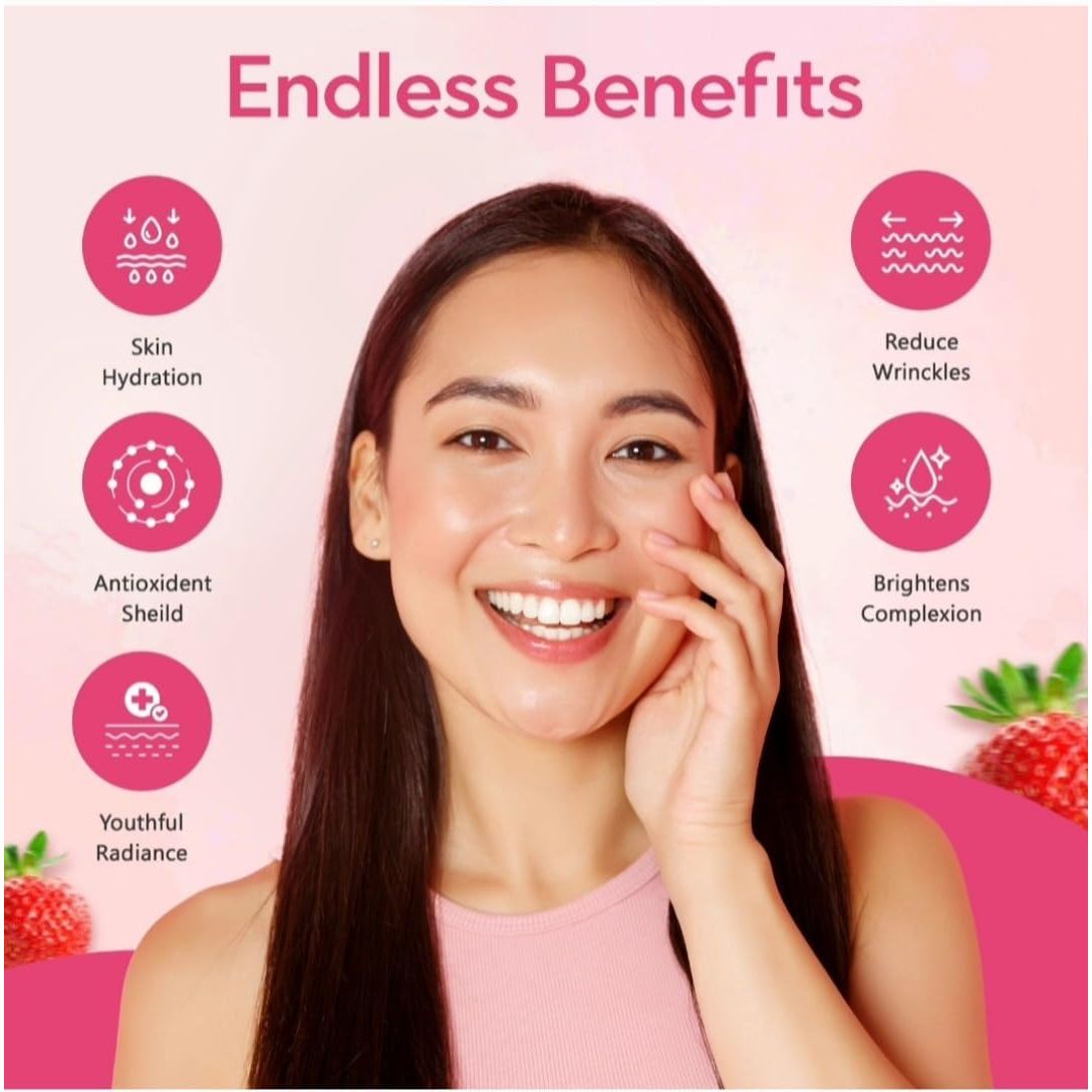 Ayaani Glutathione Glow+ 1200Mg - Effervescent Beauty Tablets with Vitamin C, Hyaluronic Acid & Alpha Lipoic Acid - Skin Brightening & Antioxidant Support - Strawberry Flavour - 20 Tablets