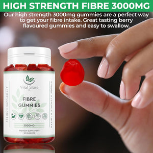 Fibre Gummies 3000MG - Vegan - One Month Supply - Berry Flavour Prebiotic Tapioca Chicory Root - High Strength Fibre Supplement