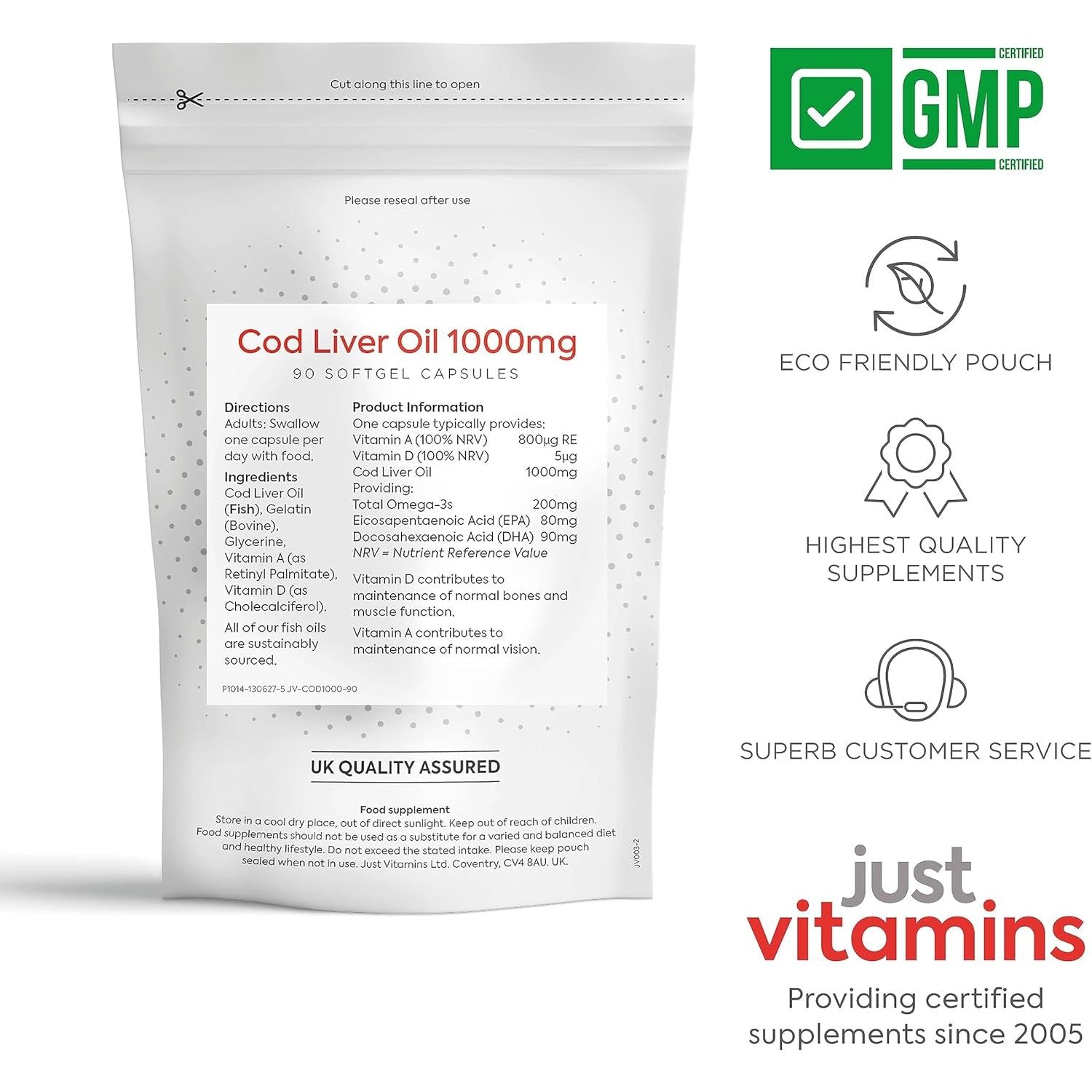 Icelandic Cod Liver Oil 1000Mg | 90 Premium Softgels | High Strength Omega 3 with Vitamins a & D | Supports Heart, Brain & Eye Health | UK Made - Just Vitamins