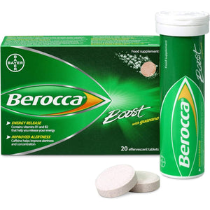 Berocca Boost Effervescent Tablets with Guarana, Caffeine and Vitamin B12, Also Contains Vitamin C and Magnesium, 1 Pack of 20-3 Weeks Supply