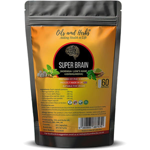 Super Brain- Moringa with Ashwagandha Lion Mane Mushroom 8600Mg- 100% Natural- No Added Fillers or Binders- Boost Your Brainpower and Enhance Mental Clarity