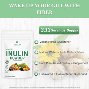 Organic Inulin Powder, Soluble FOS Inulin, Fiber Prebiotic Intestinal Support, Enhances Calcium Absorption, Vegan Friendly, Non GMO, Natural Fibers for Smoothie & Drinks, 2.2 Lbs/1 Kg
