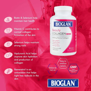 Bioglan Collagen Tablets | 2500Mg | Hydrolysed Marine Collagen |Hyaluronic Acid | Resveratrol | Biotin | Selenium & Vitamin C | 90 Tablets