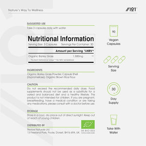 Organic Barley Grass 1500Mg – 90 Vegan Capsules – Rich in Amino Acids – High Strength Hordeum Vulgare Supplement – Resealable and Recyclable Pouch – by Alpha01