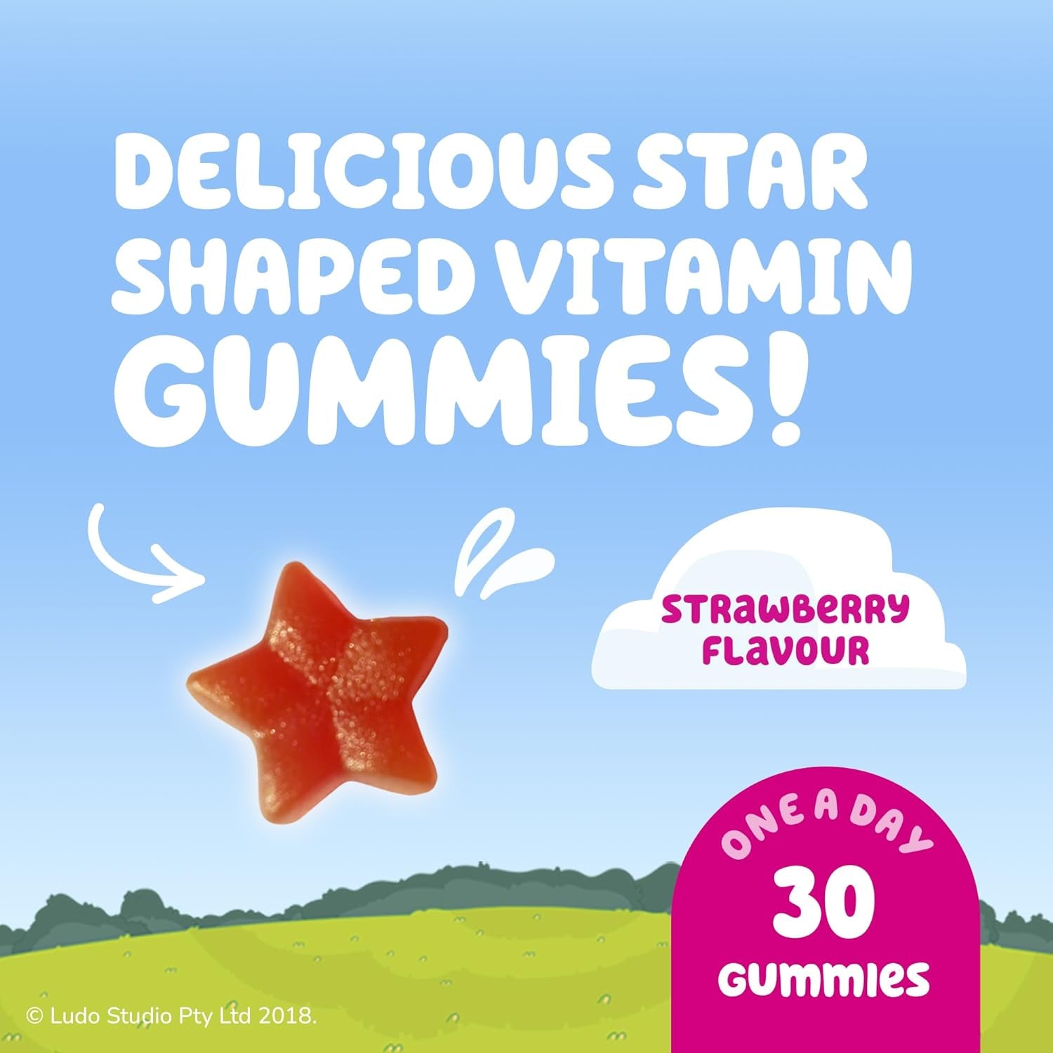 Bluey Kids Multivitamin Gummies - 14 Essential Vitamins & Minerals to Support Growing Bodies, Immunity & Tiredness - Strawberry, No Added Sugar, Vegan, Gluten Free - 30 Gummys for Children Ages 3-12