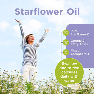 Starflower Oil 1,000Mg (90 Capsules) | Healthspan | Richest Source of Gamma-Linolenic Acid (GLA) | Women'S Health | 207Mg GLA & 131Mg Omega 9 Fatty Acids per Capsule | Vegan