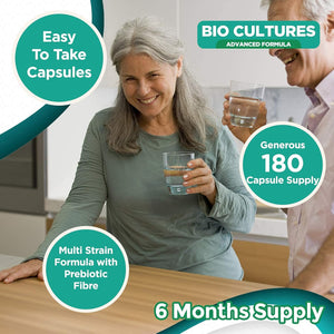 Bio Cultures Complex Probiotics & Prebiotics 50 Billion CFU – 6 Months Supply - Acidophilus & Saccharomyces Boulardii Probiotic – 180 Vegan Capsules - Probiotics for Gut Health