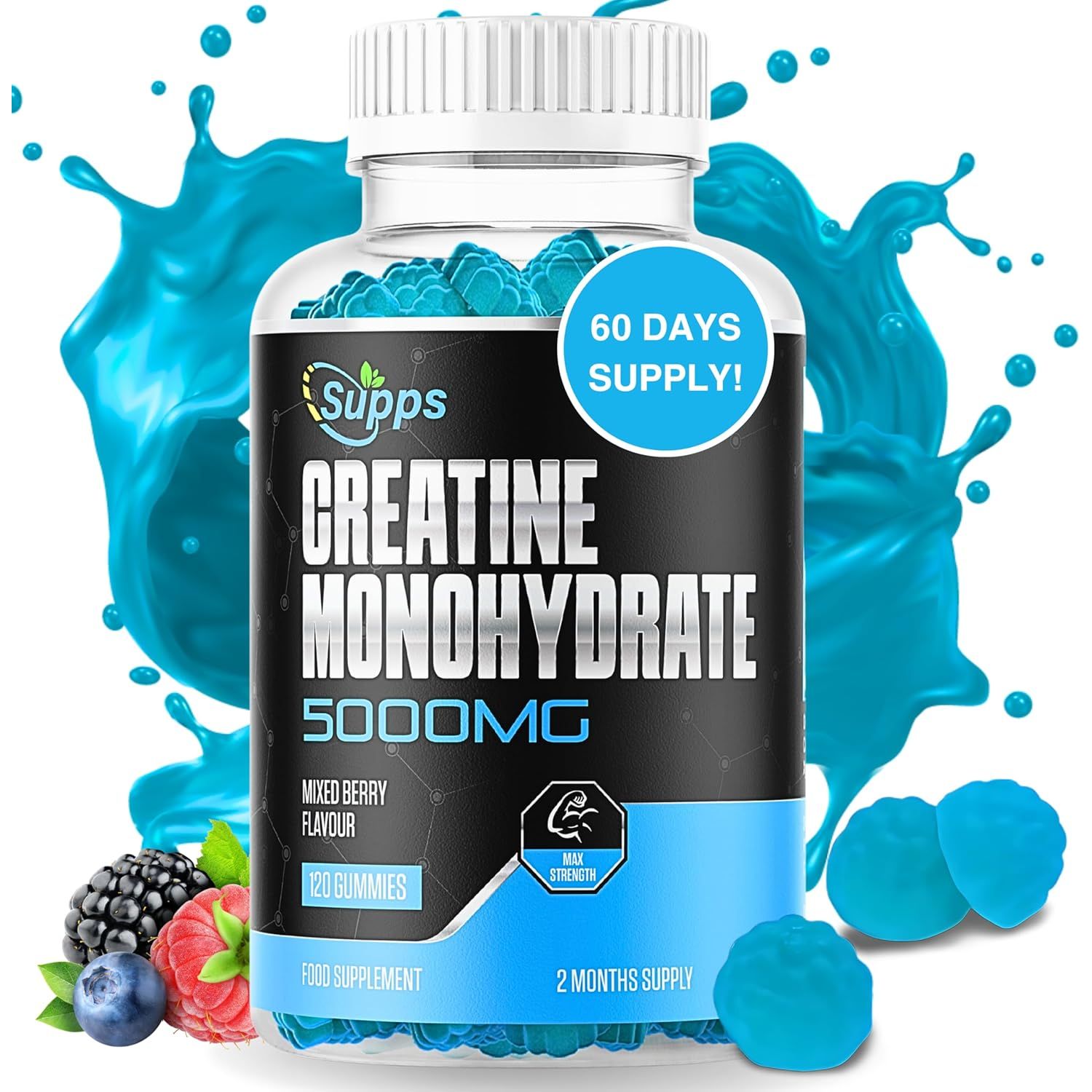 Creatine Gummies 5000Mg 120 Gummies Max Strength Muscle Growth/Recovery Supplements for Men & Women Creatine Monohydrate, Vegan Gym Pre Workout Chewable Gummies, 2 Month Supply (Mixed Berry)