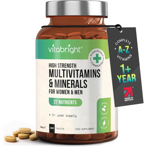 High Strength Multivitamins with Iron & Minerals | 400 Vegan Multivitamin Tablets for Women, Multivitamin Tablets for Men | 100% of All Vitamins | Adult Multi Vitamin | Vitabright Vitamin Supplements