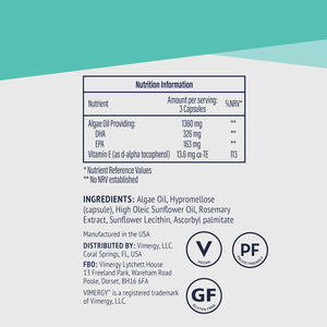 Vimergy Vegan EPA DHA (30 Servings) – Algae Oil Omega 3 – EPA DHA – Omega-3 Oil - Vegan Omega 3 EPA DHA Softgel Made without Gelatin – Non-Gmo, Gluten Free, Kosher (90 Count)