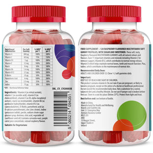 Multivitamin 120 Gummies (4 Months Supply) -Raspberry Flavour Adult Gummies with 11 Vital Vitamins & Minerals - High Strenght- Vitamin D, Zinc, Vitamin C + B - Health + Immune Support
