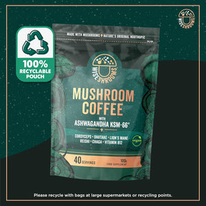 Mushroom Coffee with Lion'S Mane & KSM-66 Ashwagandha | Advanced Mushroom Powder Blend with Cordyceps, Shiitake, Lion'S Mane, Reishi, Chaga and Vitamin B12 | 100G - 40 Servings | Wiseshrooms