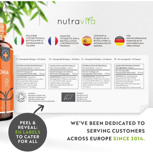 Organic Ashwagandha KSM-66® with 5% Withanolides - Vegan Friendly with the Highest Concentration Most Bioavailable Full-Spectrum Root Powder for Immune Support - Made in the UK by Nutravita